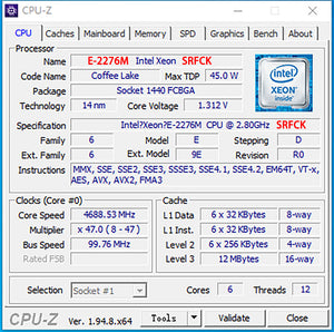 10729 9TH COFFEE LAKE REFRESH SRFCK E-2276M 2.8 GHz-4.7GHz 6C12T MODIFIED LAPTOP CPU TO LGA